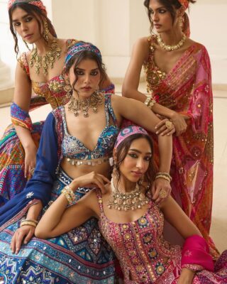 Bridal Collection Party Wear Collection Festive Collection Luxury Hand Embroidery Adda Work Zardozi Work Aari Work Pearl & Sequin Work Designer Suits Custom Orders