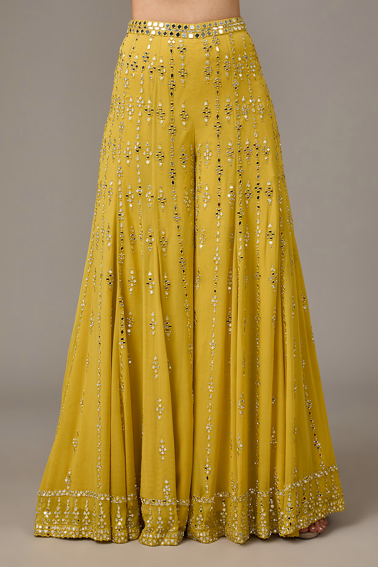 Yellow Georgette Mirror Work Sharara Set