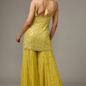Yellow Georgette Mirror Work Sharara Set