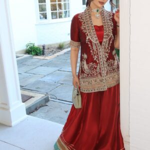 Maroon Jacket Style Plazo Suit
