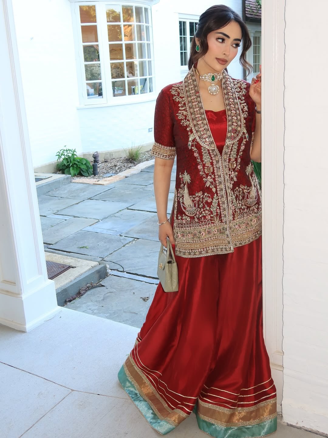 Maroon Jacket Style Plazo Suit