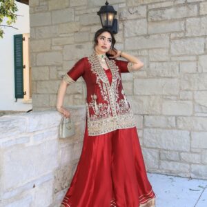 Maroon Jacket Style Plazo Suit