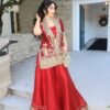 Maroon Jacket Style Plazo Suit