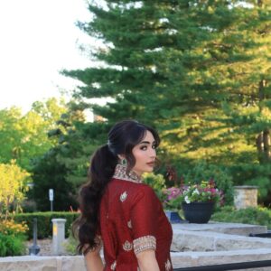 Maroon Jacket Style Plazo Suit