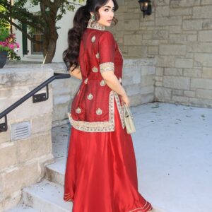 Maroon Jacket Style Plazo Suit