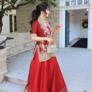 Maroon Jacket Style Plazo Suit