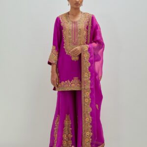 Purple Silk Sharara Set