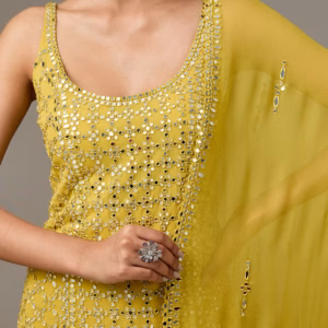 Yellow Georgette Mirror Work Sharara Set
