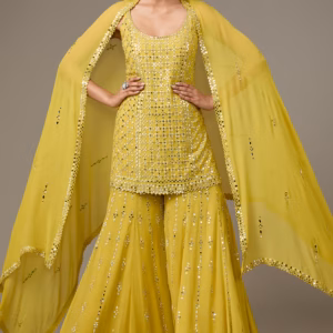 Yellow Georgette Mirror Work Sharara Set