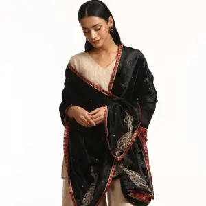 Black Hand-Embroidered Velvet Doshala | Luxury Winter Ethnic Wear – CoutureCraze