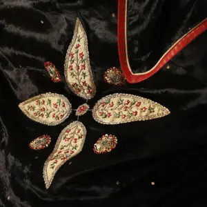 Black hand-embroidered zardozi silk velvet doshala luxury ethnic wrap by CoutureCraze