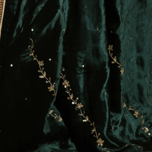 Bottle green hand-embroidered silk velvet doshala luxury ethnic wrap by CoutureCraze
