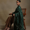 Bottle green hand-embroidered silk velvet doshala luxury ethnic wrap by CoutureCraze