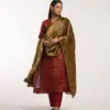 Heena green hand-embroidered zardozi velvet doshala with boota work by CoutureCraze