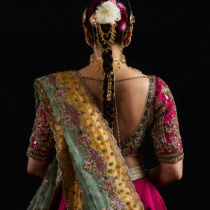 Magenta & Sage Green Hand-Embroidered Bridal Lehenga | CoutureCraze