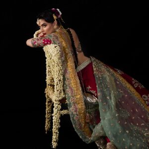 Magenta & Sage Green Hand-Embroidered Bridal Lehenga | CoutureCraze