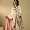 Off-white hand-embroidered zardozi silk velvet doshala luxury ethnic wrap by CoutureCraze