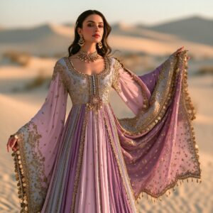 Pastel Lavender Hand-Embroidered Pishwas Gown | Luxury Ethnic Wear – CoutureCraze