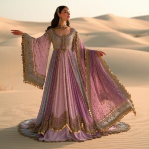Pastel Lavender Hand-Embroidered Pishwas Gown | Luxury Ethnic Wear – CoutureCraze
