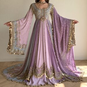 Pastel Lavender Hand-Embroidered Pishwas Gown | Luxury Ethnic Wear – CoutureCraze