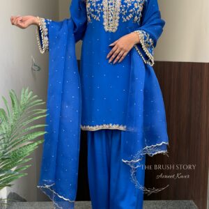 Royal Blue Embroidered Sharara Set