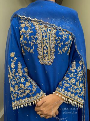 Royal Blue Embroidered Sharara Set