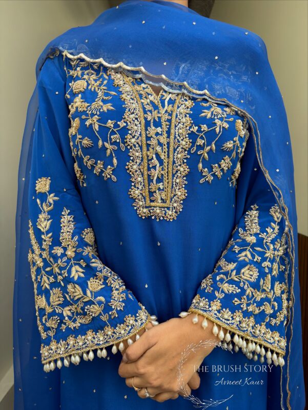 Royal Blue Embroidered Sharara Set